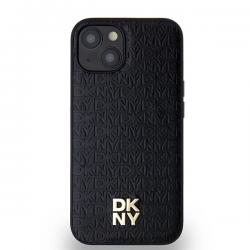 Carcasa DKNY Leather Monogram Pattern Metal Logo cu MagSafe compatibila cu iPhone 15/14/13, Negru