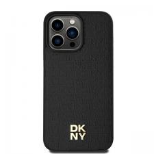 Carcasa DKNY Leather Monogram Pattern Metal Logo MagSafe compatibila cu iPhone 15 Pro Max, Negru