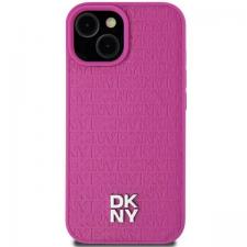 Huse si carcase iPhone 14, Carcasa DKNY Leather Pattern Metal Logo cu MagSafe compatibila cu iPhone 15 / 14 / 13, Pink, lerato.ro