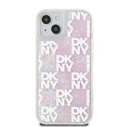 Carcasa DKNY Liquid Glitter Multilogo compatibila cu iPhone 15/14/13, Roz
