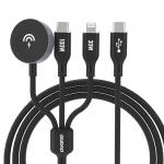 Cablu pentru incarcare si transfer de date Dudao A12 Max Plus 3 in 1, USB-C la USB-C/Lightning, Incarcator wireless 2.5W Apple Watch integrat, 1.2m, Negru 2 - lerato.ro