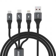 Cablu pentru incarcare si transfer de date Dudao L3E 3 in 1, USB la USB-C/Lightning/Micro-USB, 60W, 1.2m, Negru