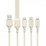 Cablu pentru incarcare si transfer de date Dudao L7SE 3 in 1, USB la USB-C/Lightning/Micro-USB, 66W, 1.2m, Bej 2 - lerato.ro