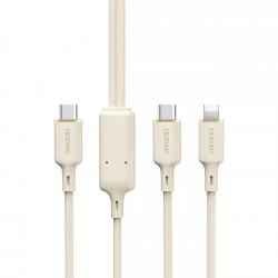Cablu pentru incarcare si transfer de date Dudao L7SF, USB-C la USB-C/Lightning, 100W, 1.2m, Bej