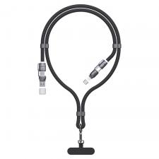 Lanyard cu cabluri pentru incarcare si transfer de date Dudao L20 Max , 2xUSB-C, 1xUSB-A, 1xLightning, 65W, 1.5m, Negru
