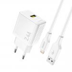 Incarcator retea Dudao A23LEU, USB-A, Power Delivery 12W, Cablu USB-A la Lightning 1m inclus, Alb 2 - lerato.ro