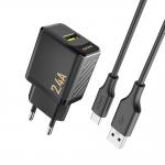 Incarcator retea Dudao A23TEU, USB-A, Power Delivery 12W, Cablu USB-A la USB-C 1m inclus, Negru 2 - lerato.ro
