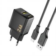 Incarcator retea Dudao A23TEU, USB-A, Power Delivery 12W, Cablu USB-A la USB-C 1m inclus, Negru