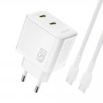 Incarcator retea Dudao A28PCEU, 2x USB-C, Power Delivery 45W, 3A, Cablu USB-C la USB-C 1m inclus, Alb 2 - lerato.ro