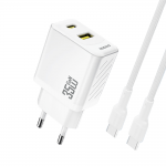 Incarcator retea Dudao A27MaxCEU, 1x USB-C, 1x USB-A, Power Delivery 35W, Cablu USB-C la USB-C 1m inclus, Alb 2 - lerato.ro