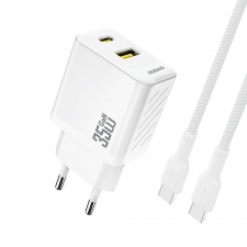 Incarcator retea Dudao A27MaxCEU, 1x USB-C, 1x USB-A, Power Delivery 35W, Cablu USB-C la USB-C 1m inclus, Alb