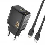 Incarcator retea Dudao A26LEU, USB-C, Power Delivery 20W, Cablu USB-C la Lightning inclus, Negru 2 - lerato.ro