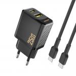 Incarcator retea Dudao A26TCEU, 1x USB-C, 1x USB-A, Power Delivery 25W, Cablu USB-C la USB-C inclus, Negru 2 - lerato.ro