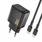 Incarcator retea Dudao A27PCEU, USB-C, Power Delivery 30W, Cablu USB-C la USB-C inclus, Negru 2 - lerato.ro