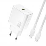 Incarcator retea Dudao A27PCEU, USB-C, Power Delivery 30W, Cablu USB-C la USB-C inclus, Alb 2 - lerato.ro