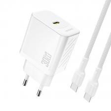 Incarcator retea Dudao A27PCEU, USB-C, Power Delivery 30W, Cablu USB-C la USB-C inclus, Alb