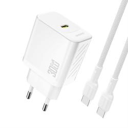 Incarcator retea Dudao A27PCEU, USB-C, Power Delivery 30W, Cablu USB-C la USB-C inclus, Alb