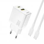 Incarcator retea Dudao A27TCEU, 1x USB-C, 1x USB-A, Power Delivery 30W, Cablu USB-C la USB-C inclus, Alb 2 - lerato.ro