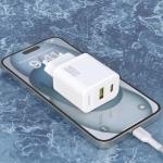 Incarcator retea Dudao A27TCEU, 1x USB-C, 1x USB-A, Power Delivery 30W, Cablu USB-C la USB-C inclus, Alb 3 - lerato.ro