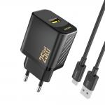 Incarcator retea Dudao A27STEU, USB-A, Power Delivery 25W, Cablu USB-A la USB-C inclus, Negru 2 - lerato.ro