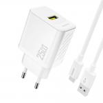 Incarcator retea Dudao A27STEU, USB-A, Power Delivery 25W, Cablu USB-A la USB-C inclus, Alb 2 - lerato.ro