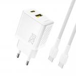 Incarcator retea Dudao A26TCEU, 1x USB-C, 1x USB-A, Power Delivery 25W, Cablu USB-C la USB-C inclus, Alb 2 - lerato.ro