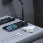 Incarcator retea Dudao A26TCEU, 1x USB-C, 1x USB-A, Power Delivery 25W, Cablu USB-C la USB-C inclus, Alb 3 - lerato.ro
