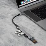 Adaptor HUB 4-in-1 Dudao A16T, USB-C - 3x USB 2.0, 1x USB 3.0, Gri 11 - lerato.ro
