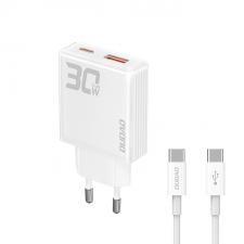Incarcator retea Dudao A30EUT GaN, USB/USB-C, 30W, Cablu USB-C inclus, Alb