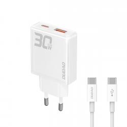 Incarcator retea Dudao A30EUT GaN, USB/USB-C, 30W, Cablu USB-C inclus, Alb