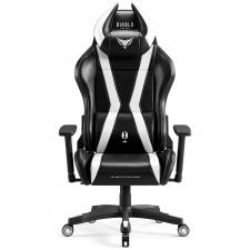 Scaun de gaming Diablo Chairs X-Player 2.0, Normal Size, Recliner, Suport Lombar / Cervical, Ergonomic, Ajustabil, Negru / Alb
