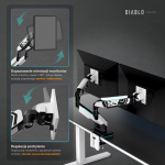 Suport dublu pentru monitor Diablo RGB X-Arm, 17-35 inch, Rotire brat 360 grade, Iluminare RGB, Alb / Negru 7 - lerato.ro