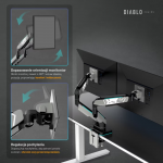 Suport dublu pentru monitor Diablo RGB X-Arm, 17-35 inch, Rotire brat 360 grade, Gri / Negru 7 - lerato.ro