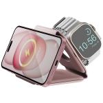 Incarcator Wireless Bazic GoMag Trio Plus Compact 3in1, Compatibil MagSafe, Putere 15W, 3A, USB-C, Roz 3 - lerato.ro