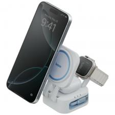 Incarcator Wireless 3 in 1 Energea Bazic GoMag Station Mini cu MagSafe, Pliabil, Incarcare Wireless 15W, Cablu USB-C incorporat, Alimentare USB-C, Alb