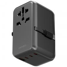 Adaptor retea Energea TravelWorld GAN85, 1x USB-A, 3x USB-C, 1x Cablu USB-C, 85W, Compatibil cu prize EU/UK/US/AU, Gunmetal
