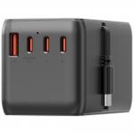 Adaptor retea Energea TravelWorld GAN85, 1x USB-A, 3x USB-C, 1x Cablu USB-C, 85W, Compatibil cu prize EU/UK/US/AU, Gunmetal 4 - lerato.ro
