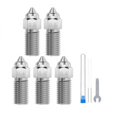 Accesorii smart pentru birou, Set de 5 duze din otel compatibile cu ELEGOO Neptune 4 / 4 Pro, 0.4 mm x3, 0.6 mm x1, 0.8 mm x1, Silver, lerato.ro