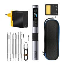Pistol de lipit prin incalzire FNIRSI HS-02A F, 100W, Temperatura reglabila 100-450°C, Accesorii incluse, Incarcare USB-C, Gri