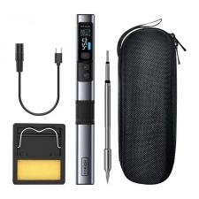 Unelte si Aparate de masura digitale, Pistol de lipit prin incalzire FNIRSI HS-02A, 100W, Temperatura reglabila 100-450°C, Accesorii incluse, Incarcare USB-C, Gri, lerato.ro