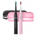 Set 2 periute de dinti sonice cu capete de rezerva si husa FairyWill FW-507, IPX7, 5 moduri functionare, Negru/Roz 2 - lerato.ro