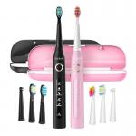 Set 2 periute de dinti sonice cu capete de rezerva si husa FairyWill FW-507, IPX7, 5 moduri functionare, Negru/Roz 11 - lerato.ro