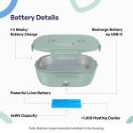 Caserola alimentara smart Faitron HeatsBox GO Light, Incalzire alimente, Putere 100W, Capacitate 540ml, Greutate 900g, USB-C, Verde 5 - lerato.ro