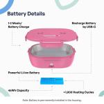 Caserola alimentara smart Faitron HeatsBox GO Light, Incalzire alimente, Putere 100W, Capacitate 540ml, Greutate 900g, USB-C, Roz 4 - lerato.ro