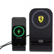 Statie de incarcare 2 in 1 Ferrari FEMFBMALK, Compatibil MagSafe, Wireless Charging, 15W, 2A, USB-C, Negru