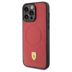 Carcasa Ferrari Carbon Metal Logo cu MagSafe compatibila cu iPhone 15 Pro, Rosu 3 - lerato.ro