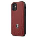 Carcasa Ferrari Off Track Perforated Leather compatibila cu iPhone 12 Mini, Rosu 2 - lerato.ro
