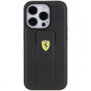 Carcasa Ferrari Grip Stand Metal Logo compatibila cu iPhone 15 Pro, Negru
