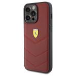 Carcasa Ferrari Leather Stitched Lines compatibila cu iPhone 15 Pro Max, Rosu 3 - lerato.ro