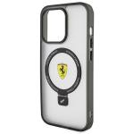 Carcasa Ferrari Ring Stand MagSafe compatibila cu iPhone 15 Pro Clear 3 - lerato.ro